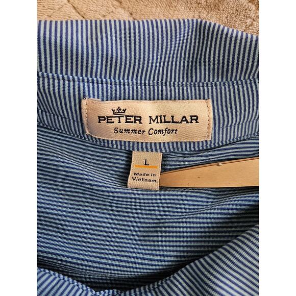 Peter Millar Summer Comfort Mens Polo Shirt Blue Striped Print Size Large - Picture 3 of 5